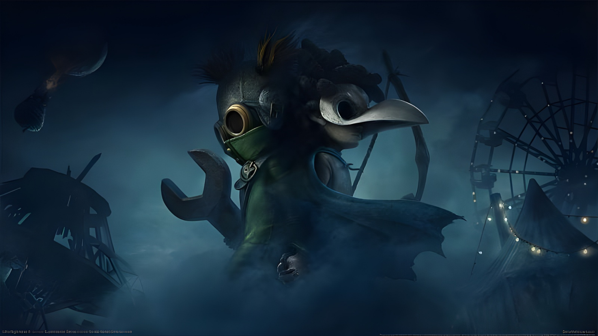 Low e Alone protagonisti di Little Nightmares 3, due bambini con arco e chiave inglese in ambientazione horror distorta