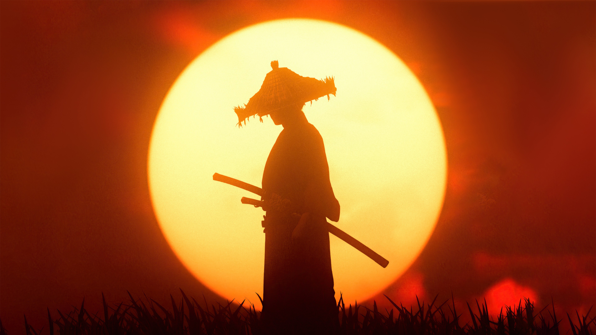 Ghost of Tsushima Jin Sakai samurai campo susuki tramonto