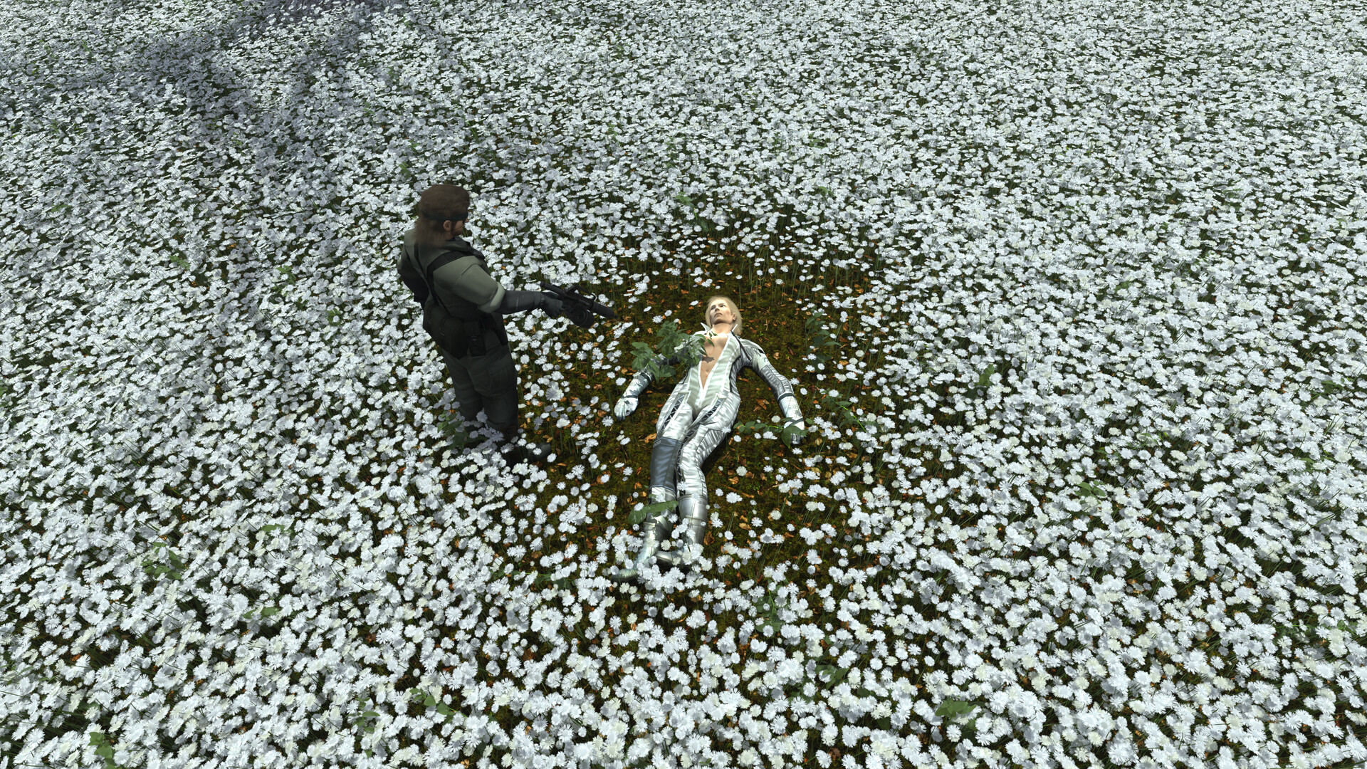 The Boss tra i fiori bianchi in Metal Gear Solid 3 Snake Eater