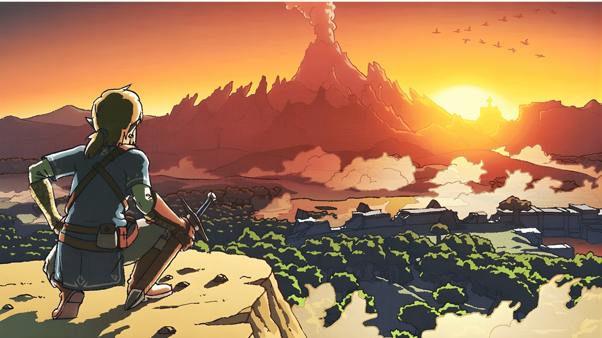 Schermata iniziale di The Legend of Zelda con Link che esce dalla caverna verso Hyrule