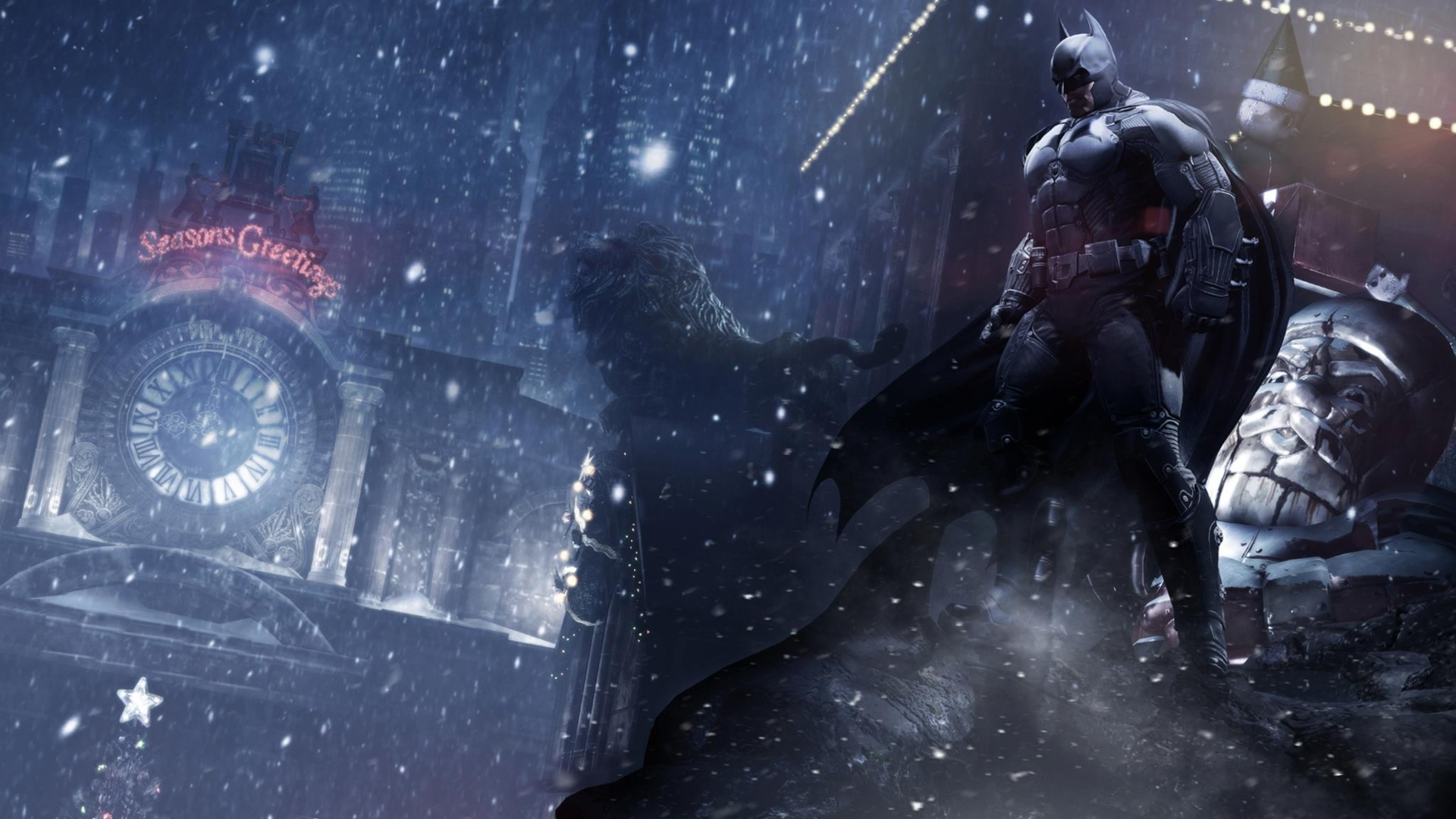Batman Arkham Origins neve Gotham City notte Natale luci festive