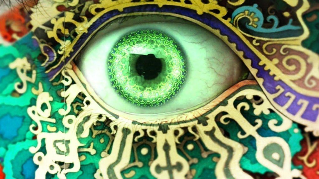 Gorogoa di Jason Roberts, quattro riquadri illustrati a mano con scene sovrapposte di un bambino che insegue una figura divina attraverso epoche diverse